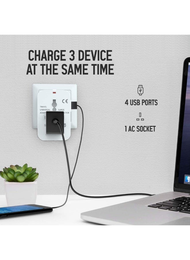 TKOOFN Universal International Power Travel Plug Adapter, 3 in 1 Travel Adapter with 2 USB-A, Wall Charger with Worldwide AC Outlet for Europe USA UK AUS Asia KSA UAE -  White - Image 2