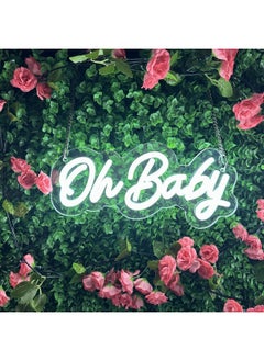 جيميسي لافتة نيون Oh Baby لتزيين الحائط، لافتة Oh Baby مع مفتاح تعتيم، لافتة نيون قابلة لإعادة الاستخدام 12 فولت لحفل استقبال المولود، وحفلات أعياد الميلاد، وغرفة الألعاب، وهدايا الأطفال، وديكور الزفاف، باللون الأبيض، مقاس 11.8 × 4.9 بوصة  - Image 1