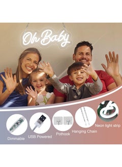 جيميسي لافتة نيون Oh Baby لتزيين الحائط، لافتة Oh Baby مع مفتاح تعتيم، لافتة نيون قابلة لإعادة الاستخدام 12 فولت لحفل استقبال المولود، وحفلات أعياد الميلاد، وغرفة الألعاب، وهدايا الأطفال، وديكور الزفاف، باللون الأبيض، مقاس 11.8 × 4.9 بوصة  - Image 2