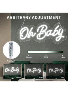 جيميسي لافتة نيون Oh Baby لتزيين الحائط، لافتة Oh Baby مع مفتاح تعتيم، لافتة نيون قابلة لإعادة الاستخدام 12 فولت لحفل استقبال المولود، وحفلات أعياد الميلاد، وغرفة الألعاب، وهدايا الأطفال، وديكور الزفاف، باللون الأبيض، مقاس 11.8 × 4.9 بوصة  - Image 4