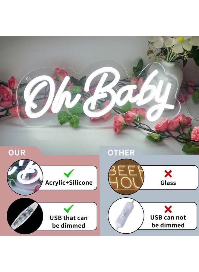 JEMESI Oh Baby Neon Sign for Wall Decor, Oh Baby Sign with Dimmer Switch, 12V Reusable Neon Light Sign for Baby Shower, Birthday Party, Game Room, Kids Gifts, Wedding Decor, White, Size 11.8X4.9 inches  - Image 5