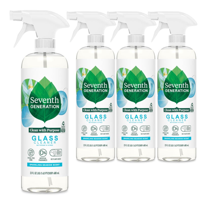 Seventh Generation Glass Cleaner Biodegradable Formula Sparkling Seaside Scent 23 oz Pack of 4
