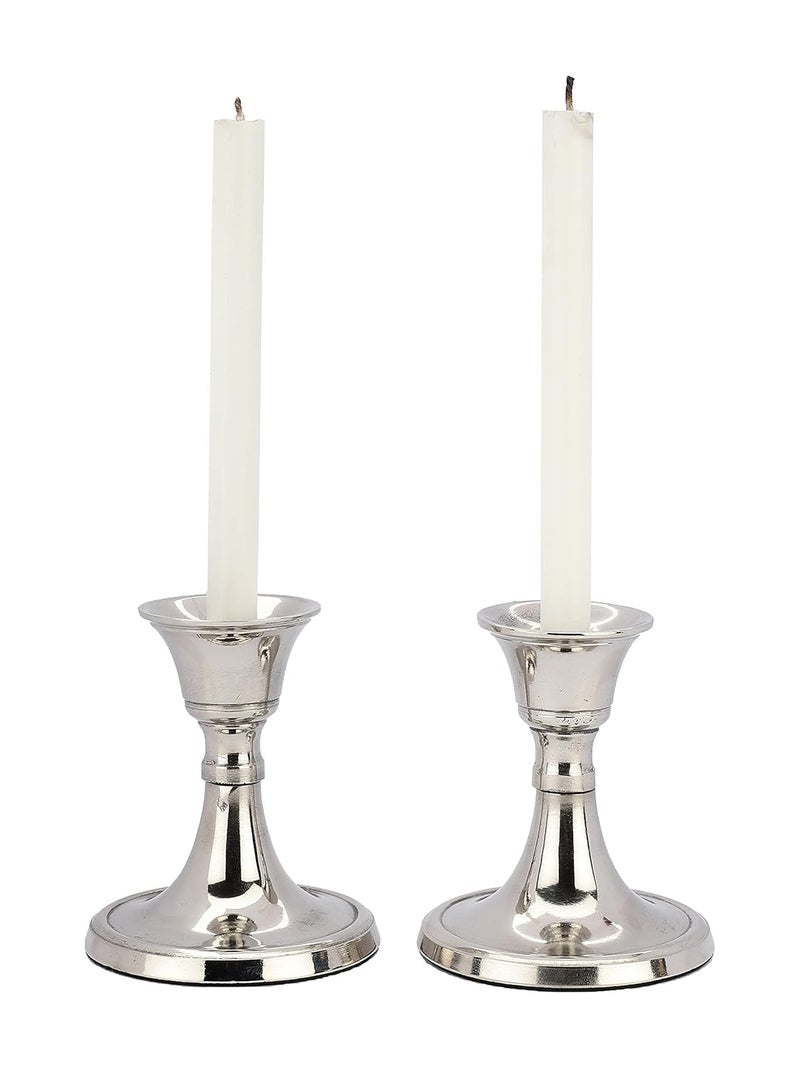 Heyearth Silver Metal Candle Holders Set of 2Candlestick Holder for Taper CandlesDecorative Candlestick Holder for Home DcorTaper Candle Holder 35 Inches