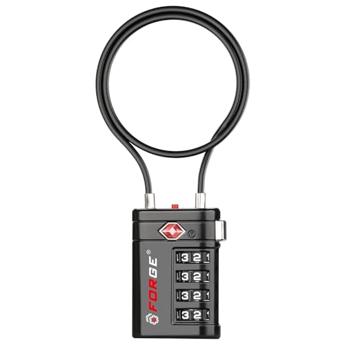 Forge TSA Approved Luggage Locks 4 Digit Combination TSA Travel Locks with TSA008, Open Alert Indicator, Zinc Alloy Body for Luggage, Suitcase, Backpack, and More. 1 15'' Cable Locks. - Image 1