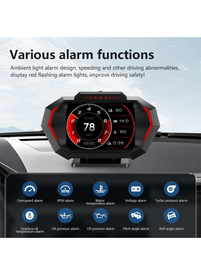 Digisand - HUD Heads Up Display for Car, OBD+GPS Multi-Data Monitor Digital Speedometer Headsup Display, Overspeed Alarm RPM Water Temperature Turbo Pressure Smart Gauge for Most Vehicles After 2008 - Image 1