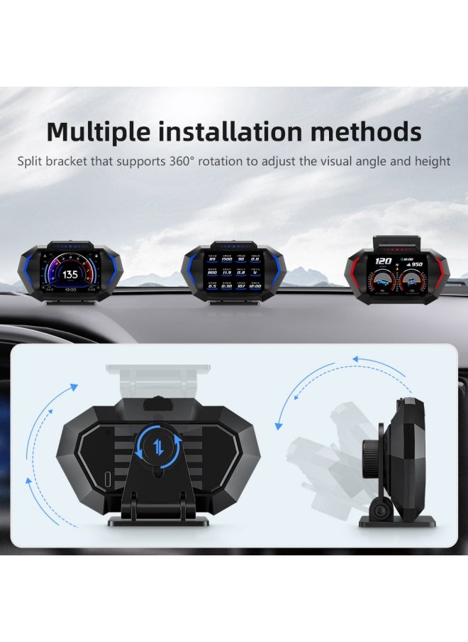 Digisand - HUD Heads Up Display for Car, OBD+GPS Multi-Data Monitor Digital Speedometer Headsup Display, Overspeed Alarm RPM Water Temperature Turbo Pressure Smart Gauge for Most Vehicles After 2008 - Image 1