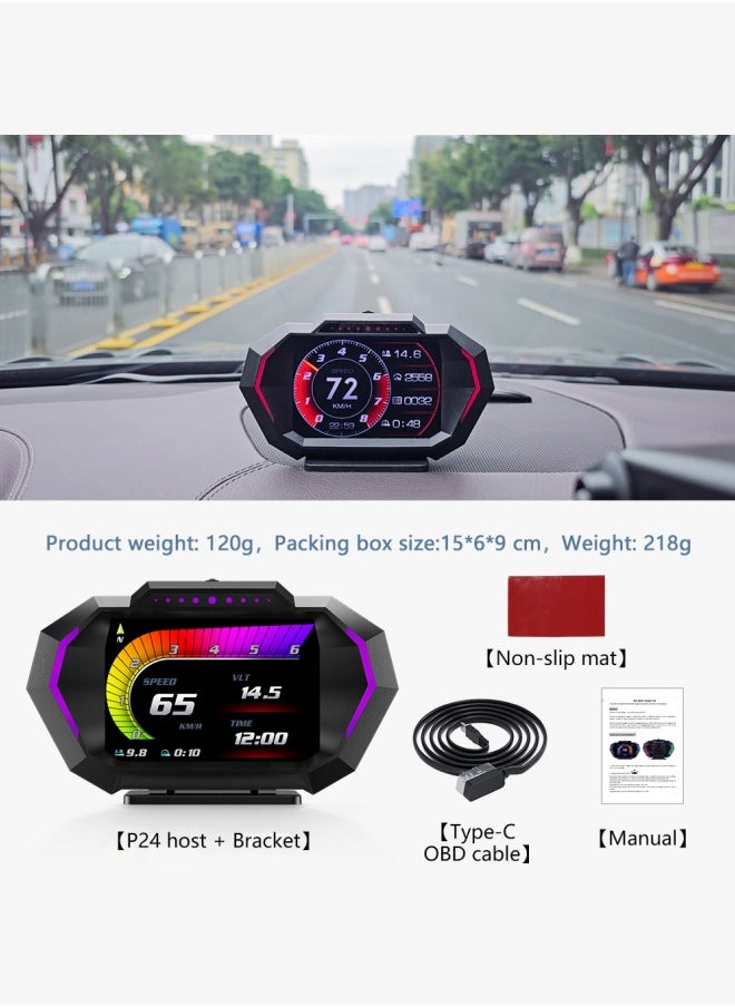 Digisand - HUD Heads Up Display for Car, OBD+GPS Multi-Data Monitor Digital Speedometer Headsup Display, Overspeed Alarm RPM Water Temperature Turbo Pressure Smart Gauge for Most Vehicles After 2008 - Image 1