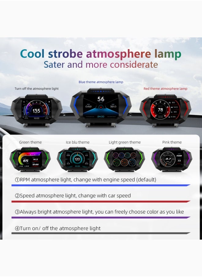 Digisand - HUD Heads Up Display for Car, OBD+GPS Multi-Data Monitor Digital Speedometer Headsup Display, Overspeed Alarm RPM Water Temperature Turbo Pressure Smart Gauge for Most Vehicles After 2008 - Image 1