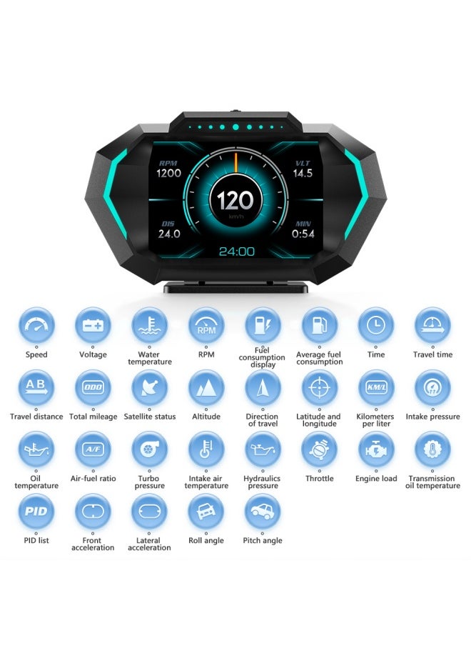 Digisand - HUD Heads Up Display for Car, OBD+GPS Multi-Data Monitor Digital Speedometer Headsup Display, Overspeed Alarm RPM Water Temperature Turbo Pressure Smart Gauge for Most Vehicles After 2008 - Image 1
