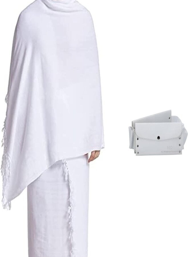 Ahram for Men Umra Hajj Wearing Towel/Ihram Set With FREE Waterproof Belt 2 Pcs Towels (top and Bottom) 100% Cotton