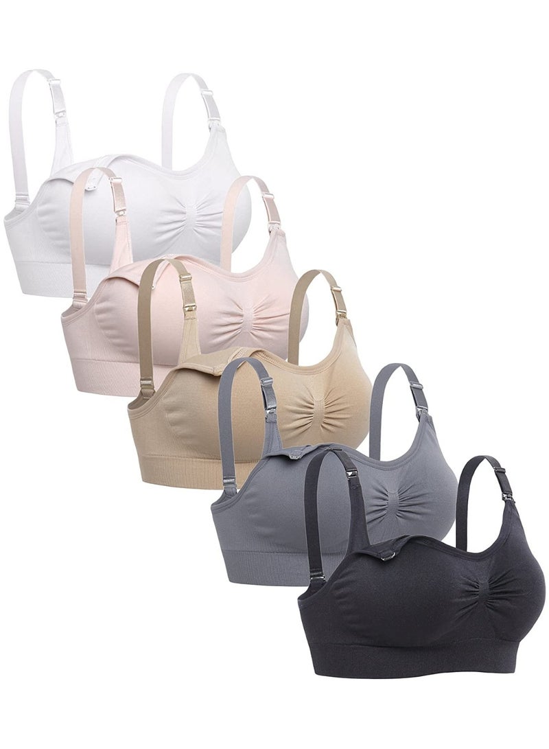 VIUAUAX 5 Pcs Nursing Bra,Seamless Pregnant Nursing Bras, Womens Maternity Breastfeeding Bra Seamless Wireless Sleep Bra - Image 1