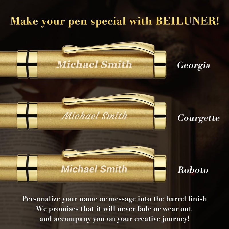 BEILUNER Personalized Ballpoint Pens, Stunning Bright Silver Chrome Metal Pen with Golden Trim, Fancy Ball Pen Gift Set for Men & Women, Graduation,Office, Nice Gift Box with 0.5mm Black Spare Refill - Image 2
