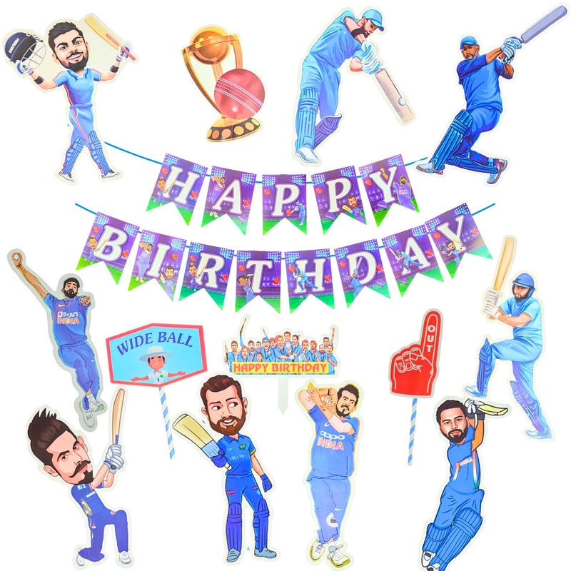Party Decorz-Never Miss A Chance to Celebrate Party Decorz Cricket Theme Birthday Decoration Kit, 14 Pieces with Banner, Cake Topper, Paper Cutouts, Props  - Image 5