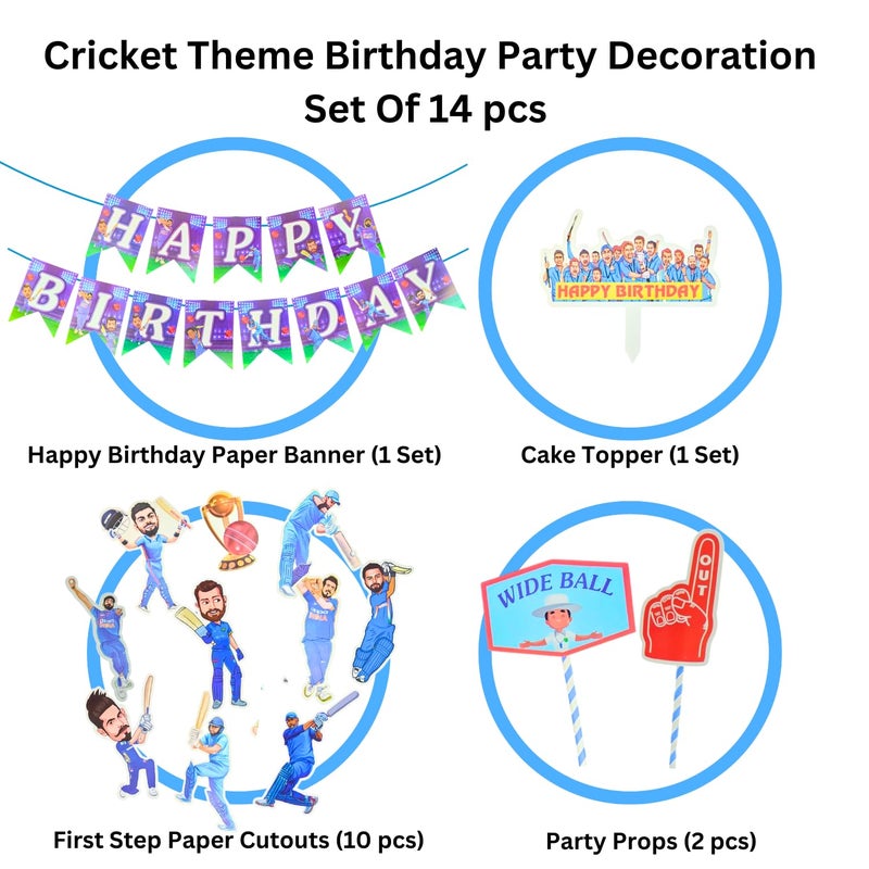 Party Decorz-Never Miss A Chance to Celebrate Party Decorz Cricket Theme Birthday Decoration Kit, 14 Pieces with Banner, Cake Topper, Paper Cutouts, Props  - Image 4