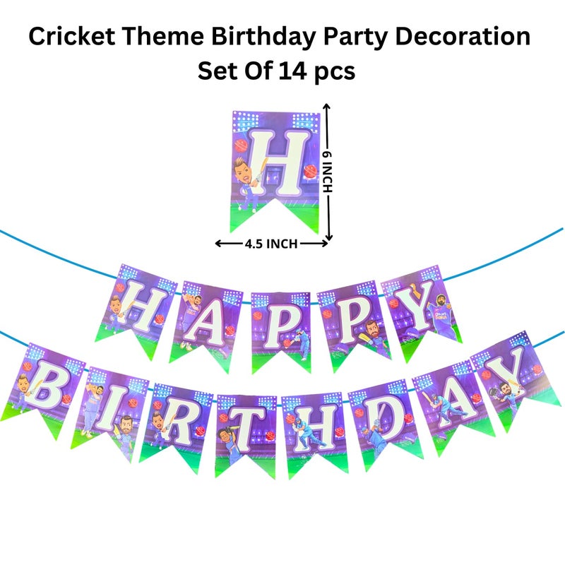 Party Decorz-Never Miss A Chance to Celebrate Party Decorz Cricket Theme Birthday Decoration Kit, 14 Pieces with Banner, Cake Topper, Paper Cutouts, Props  - Image 2