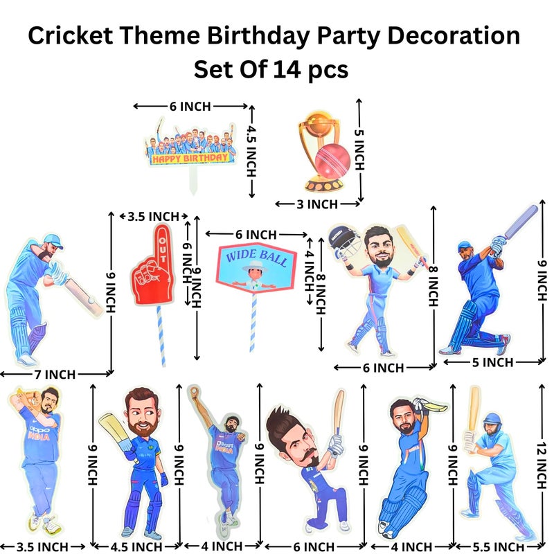 Party Decorz-Never Miss A Chance to Celebrate Party Decorz Cricket Theme Birthday Decoration Kit, 14 Pieces with Banner, Cake Topper, Paper Cutouts, Props  - Image 3