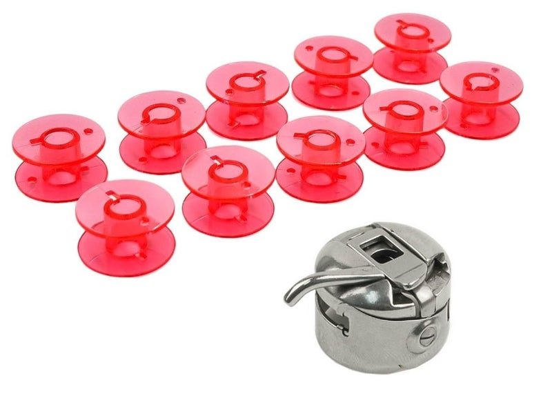 Zenith Plastic Sewing Machine 10 Pink Bobbins Set & 1 Bobbin Case Combo - Compatible with Household Usha, Brother, Singer, Janome & More | Replacement Accessories (10 PINK 1 BOBBIN CASE) - Image 1