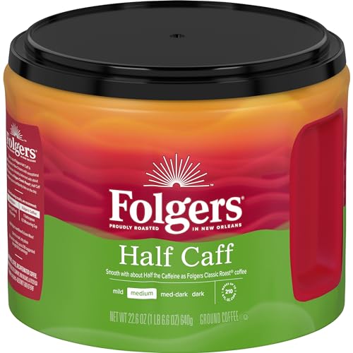Folgers Half Caff Medium Roast Ground Coffee, 22.6 Ounce Canister - Image 1