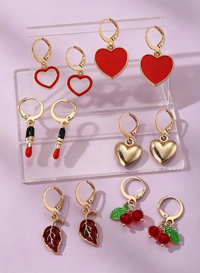 تايك تو Girls Set of 6 -Heart and Cherry Charm Dangle Earrings