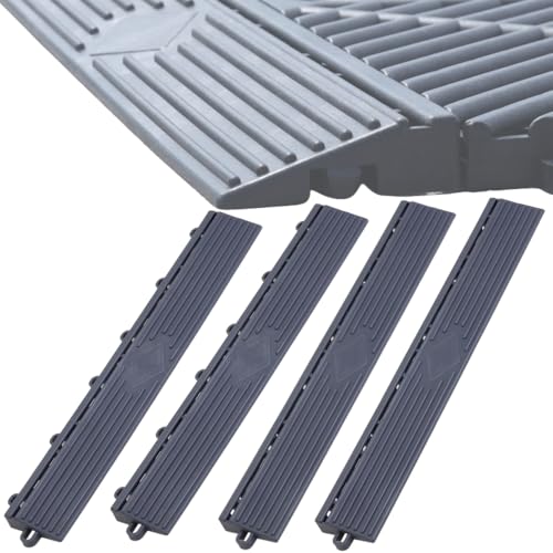 Japard Garage Floor Tiles Looped Edge 4 Pack for Race Deck Garage Floor Tile 15.5" x 2.35" (Gray, Edge 15.5"- 4 Pack) - Image 1