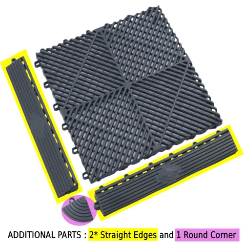 Japard Garage Floor Tiles Looped Edge 4 Pack for Race Deck Garage Floor Tile 15.5" x 2.35" (Gray, Edge 15.5"- 4 Pack) - Image 5