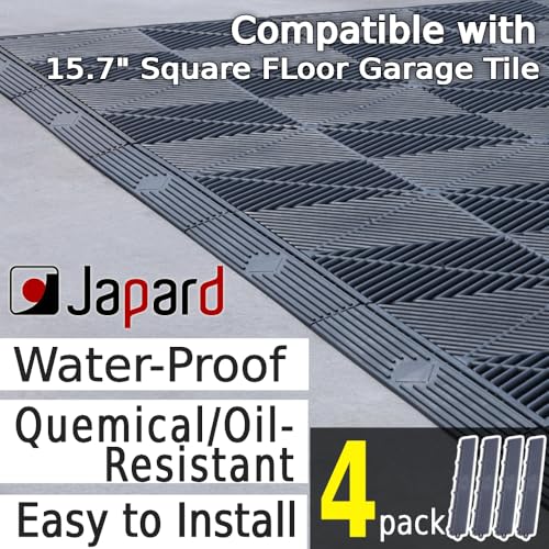 Japard Garage Floor Tiles Looped Edge 4 Pack for Race Deck Garage Floor Tile 15.5" x 2.35" (Gray, Edge 15.5"- 4 Pack) - Image 2