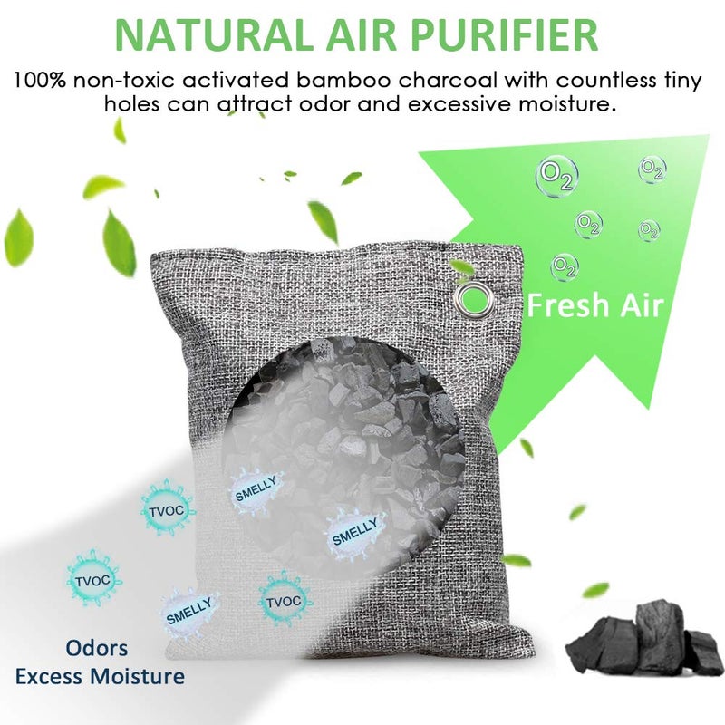 NIYIKOW NIYIKOW Charcoal Bags Odor Absorber (Large, 4Pack x 200g), Nature Fresh Bamboo Charcoal Air Purifying Bags, Activated Charcoal Odor Absorber for Home, Car, Closet, Pets, Basement Odor Eliminator -Grey  - Image 2