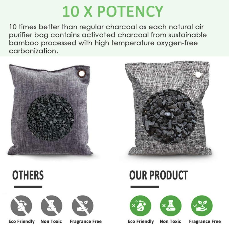 NIYIKOW NIYIKOW Charcoal Bags Odor Absorber (Large, 4Pack x 200g), Nature Fresh Bamboo Charcoal Air Purifying Bags, Activated Charcoal Odor Absorber for Home, Car, Closet, Pets, Basement Odor Eliminator -Grey  - Image 4