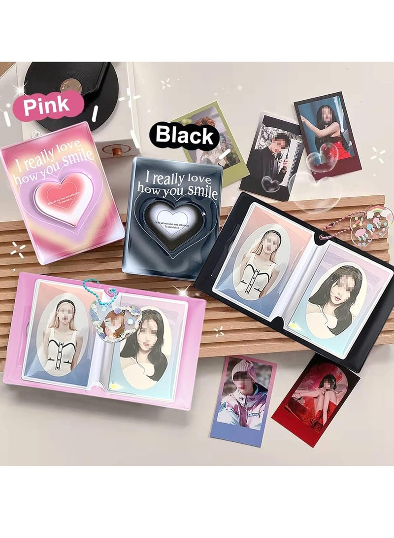 SYOSI Kpop Photo Album 2 Packs Mini Kpop Photo Album Collect 40 Pockets 3 Inch Kpop Photocard Holder Book Small Photocard Binder Photo Card Binder Love Heart Hollow Picture Album for Photo Cards Picture  - Image 3