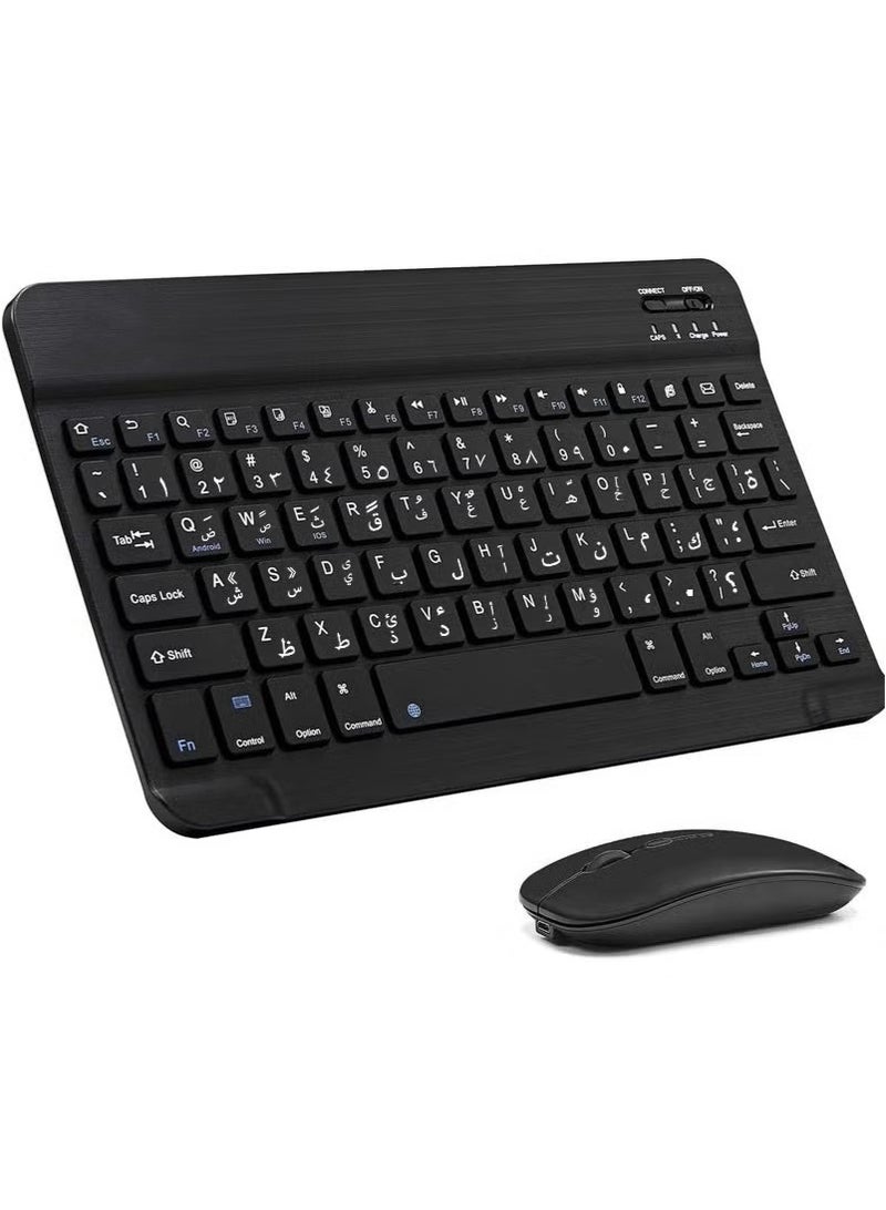 PINKSAMA Ultra-Slim Bluetooth Arabci English Keyboard and Mouse Combo Rechargeable Portable Wireless Keyboard Mouse Set for Apple iPad iPhone iOS 13 and Above Samsung Tablet Phone Smartphone Android Windows - Image 1