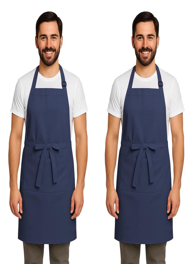 CRASOME Apron for Kitchen | Unisex Cooking Apron with 2 Pockets and Adjustable Straps | Apron for Chef, Hotel, Cafe, Restaurant, Gardening, Workshop (Blue Pack of 2) - Image 1