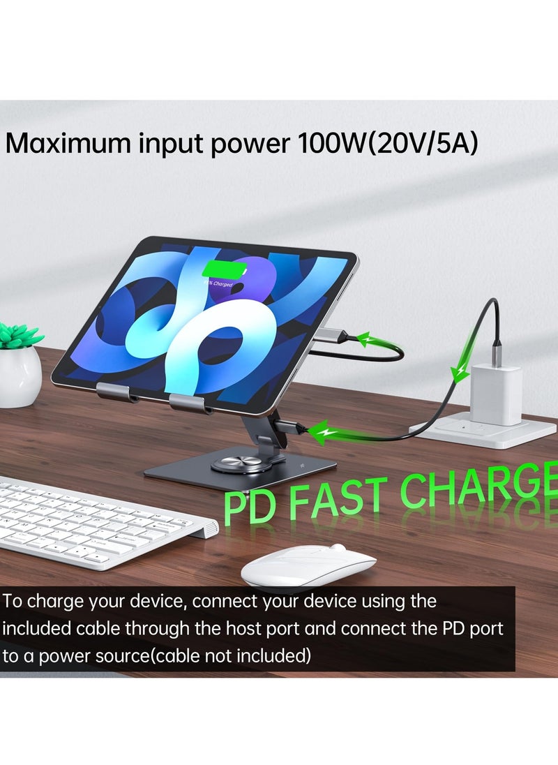 Generic - Laptop Docking Station for iPad Pro Mini Air Galaxy Tab, Adjustable 7-in-1 USB C Hub for iPad Stand, 360°Rotatable iPad Stand, 12.9 inch 4K HDMI USB 3.0 PD 100W 3.5mm Audio SD/TF Card Reader - Image 1