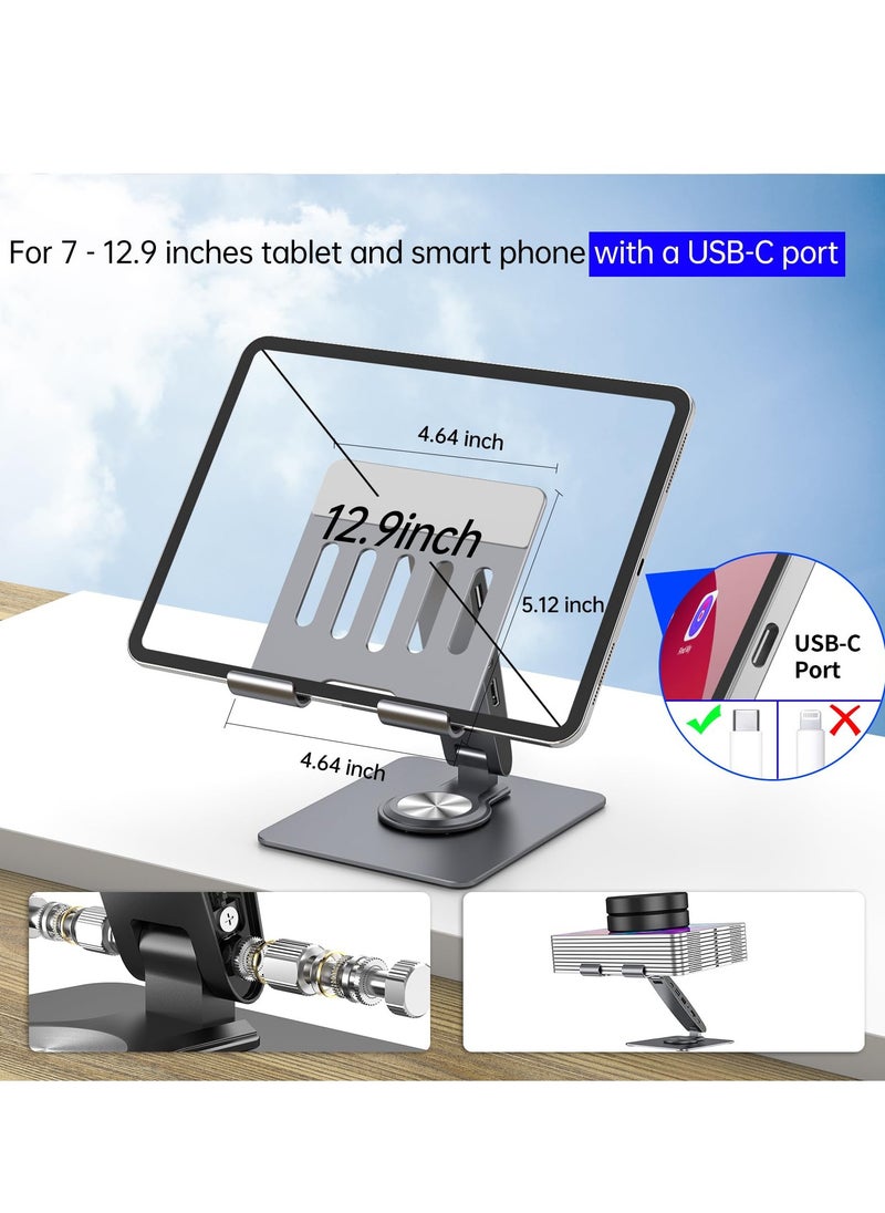 Generic - Laptop Docking Station for iPad Pro Mini Air Galaxy Tab, Adjustable 7-in-1 USB C Hub for iPad Stand, 360°Rotatable iPad Stand, 12.9 inch 4K HDMI USB 3.0 PD 100W 3.5mm Audio SD/TF Card Reader - Image 1