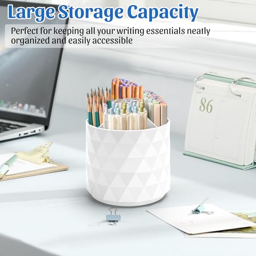 minimaliving Desk OrganizerSparkling Diamondlike Pen Holder for Desk 360Rotating Office AccessoriesPencil Cup with 5 Compartments Storage Box Caddy for OfficeSchoolHomeArt SupplyWhite - Image 3