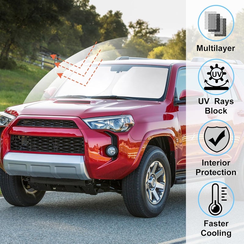 LHFLIVE Windshield Sun Shade Fit for Toyota 4Runner 2010-2024 2025 Accessories Foldable Front Window Sunshade Sun Protection Keeps Car Cool - Image 2