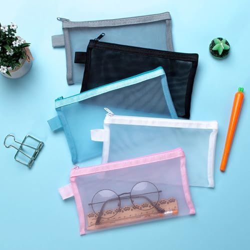 HEXONIQ Mesh Zipper Pouch, Zipper File Bags with Grid, A6 Sizes, Zip Document Holder for School, Office Supplies, Travel (A6, White, Pack of 2) - Image 3