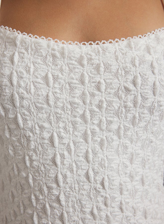 trendyol White Lace Bodycone/Fits Body Strappy Midi Knit Dress - Image 3