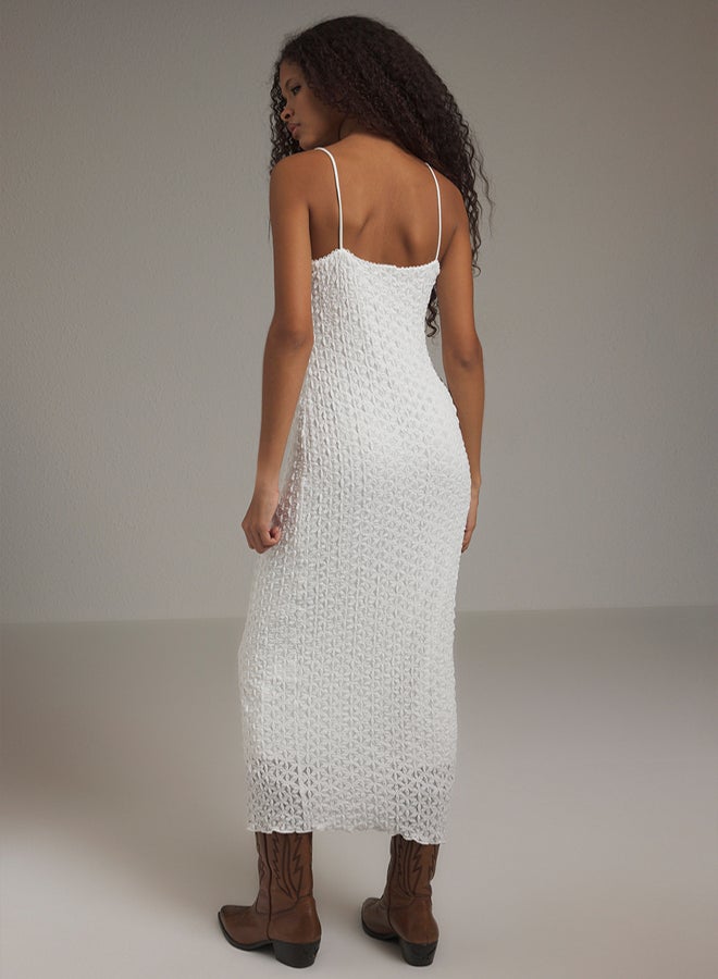 trendyol White Lace Bodycone/Fits Body Strappy Midi Knit Dress - Image 4