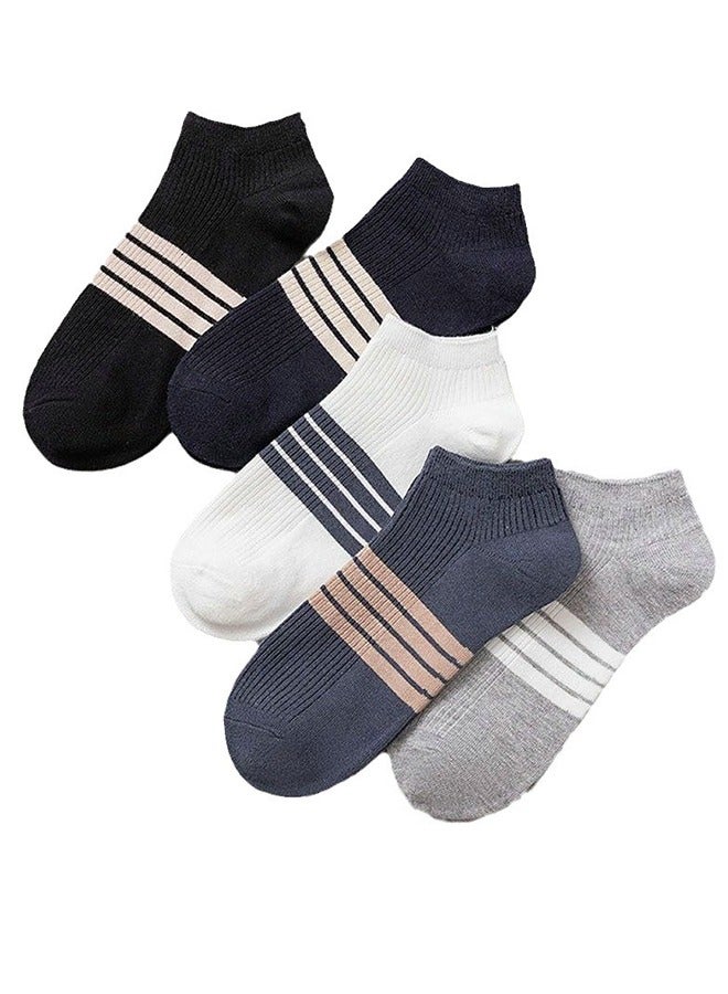 5 Pairs Of Men's Low-Top Socks, Striped Socks, Breathable Cotton Socks Thin Shallow Low-Top Boat Socks Can Be Worn In All Seasons - Image 1