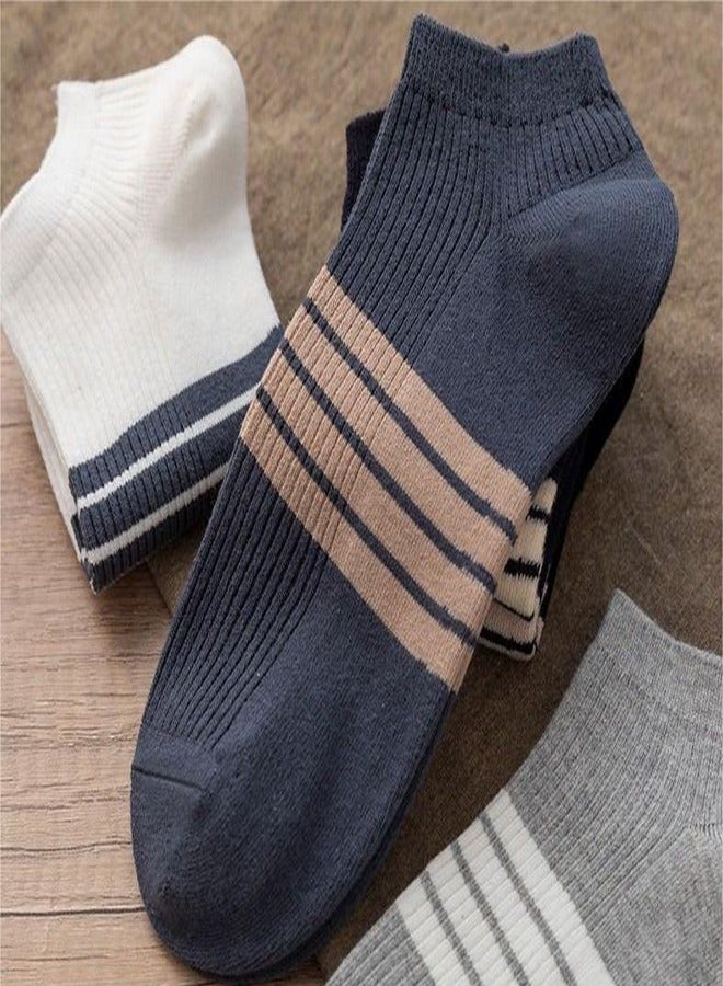 5 Pairs Of Men's Low-Top Socks, Striped Socks, Breathable Cotton Socks Thin Shallow Low-Top Boat Socks Can Be Worn In All Seasons - Image 3