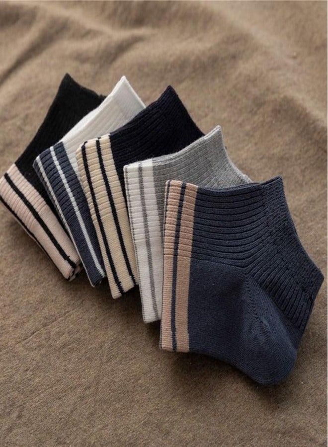 5 Pairs Of Men's Low-Top Socks, Striped Socks, Breathable Cotton Socks Thin Shallow Low-Top Boat Socks Can Be Worn In All Seasons - Image 4