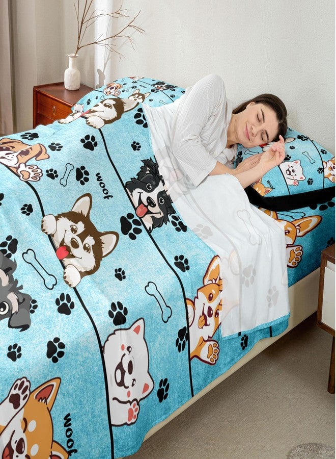 Man Fei Manfei Cute Dog Bed Sheet Set Twin Size,Cartoon Puppy Pet Animals Sheet Set Kids Teens,Black Paw Print Blue Bedding Decor Set with 1 Flat & 1 Fitted Sheet with 1 Pillow Sham - Image 2
