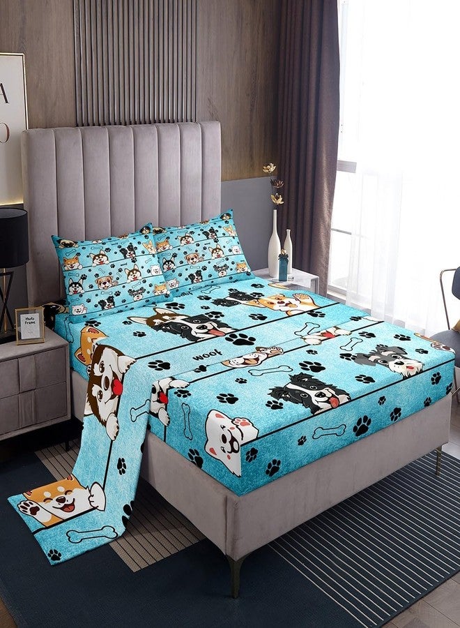 Man Fei Manfei Cute Dog Bed Sheet Set Twin Size,Cartoon Puppy Pet Animals Sheet Set Kids Teens,Black Paw Print Blue Bedding Decor Set with 1 Flat & 1 Fitted Sheet with 1 Pillow Sham - Image 3