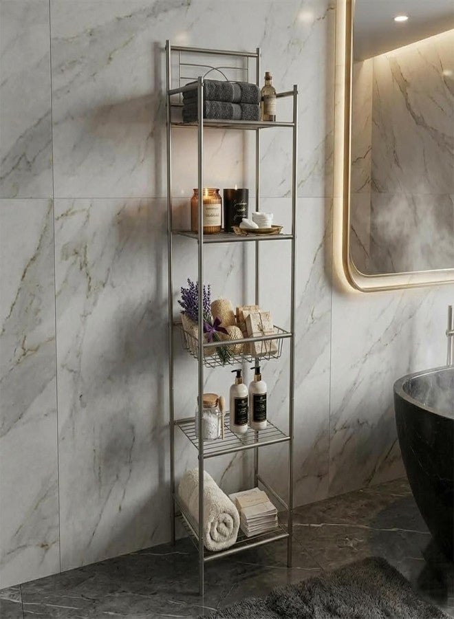 Bath Bliss 5 Tier Storage Shelf | 13"x 11.6"x 58.5" | Freestanding | Bathroom Storage | Rust Resistant | Easy Assemble | Satin - Image 5