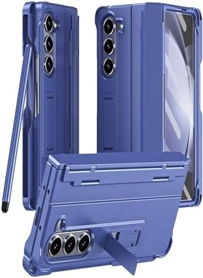 Next Next Store Flip Phone Case Compatible with Samsung Galaxy Z Fold 4 with Hinge and Screen Protection + Pen & Pen Holder + Kickstand, 360° Full Protection Shockproof Rugged Phone Cover (Blue)