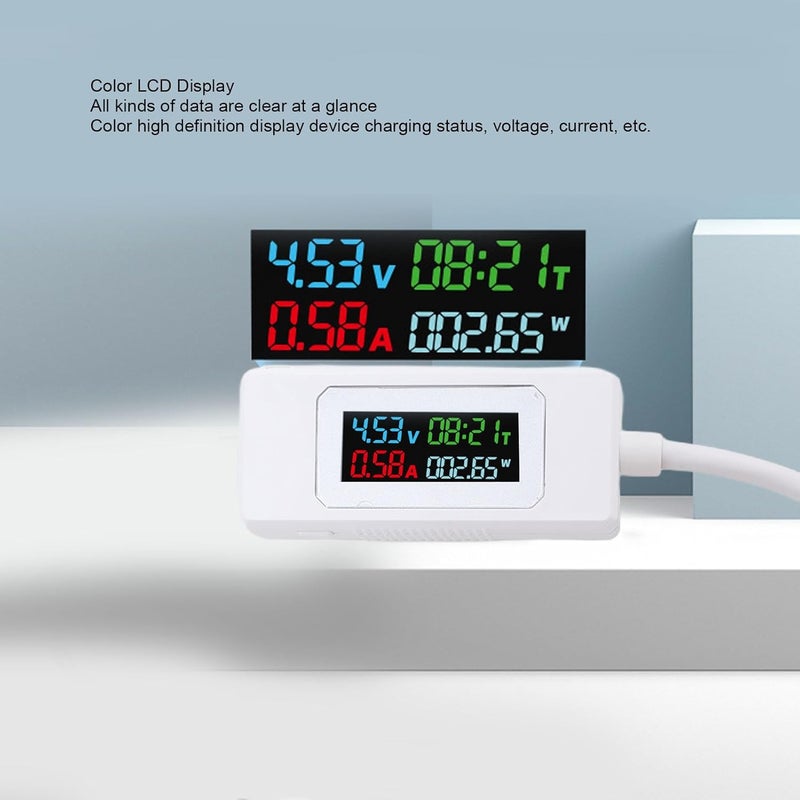 GOWENIC USB C Tester, Type C USB Tester Color Screen LCD Digital Multimeter, Power Meter 2 in 1 Digital Multimeter, Voltage Current Voltmeter Amp Volt Ammeter Detector (White) - Image 4