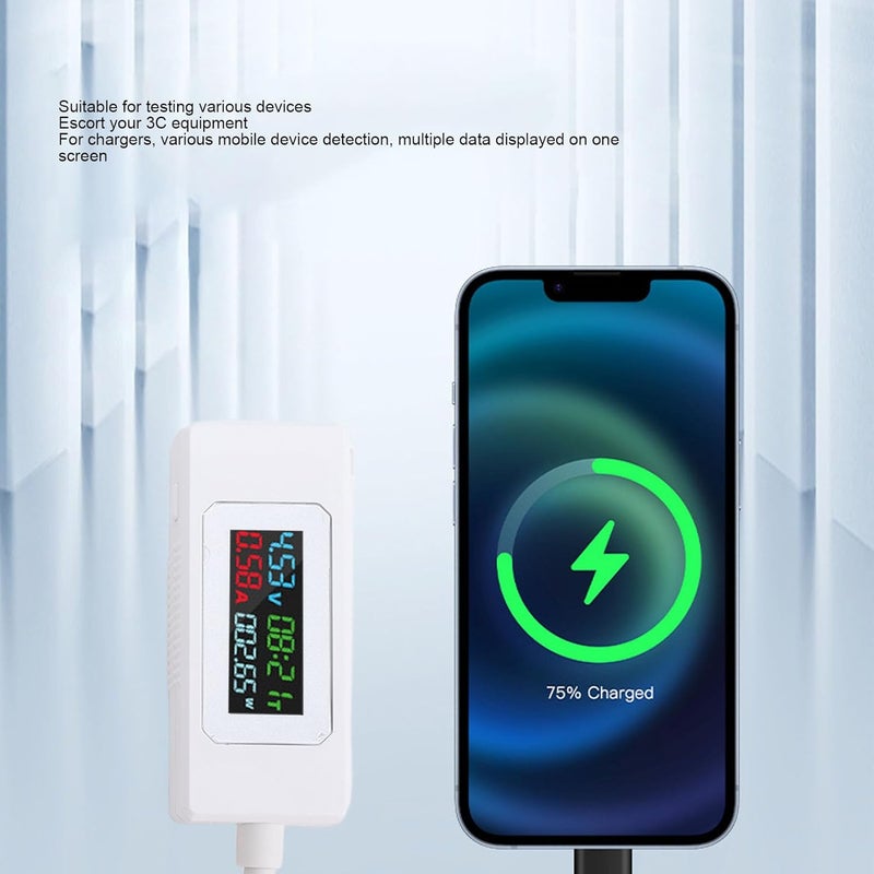 GOWENIC USB C Tester, Type C USB Tester Color Screen LCD Digital Multimeter, Power Meter 2 in 1 Digital Multimeter, Voltage Current Voltmeter Amp Volt Ammeter Detector (White) - Image 3