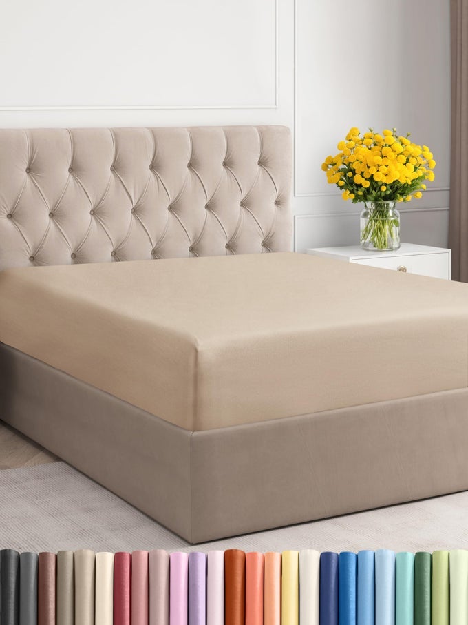 FULL SIZE FITTED BED SHEET HOTEL LUXURY SINGLE FITTED BOTTOM SHEET ONLY FITS MATTRESS BETWEEN 8 TO 16 INCHES DEEP POCKETS EXTRA SOFT AND WRINKLE FREE EASYFIT BREATHABLE COOLING CREAM