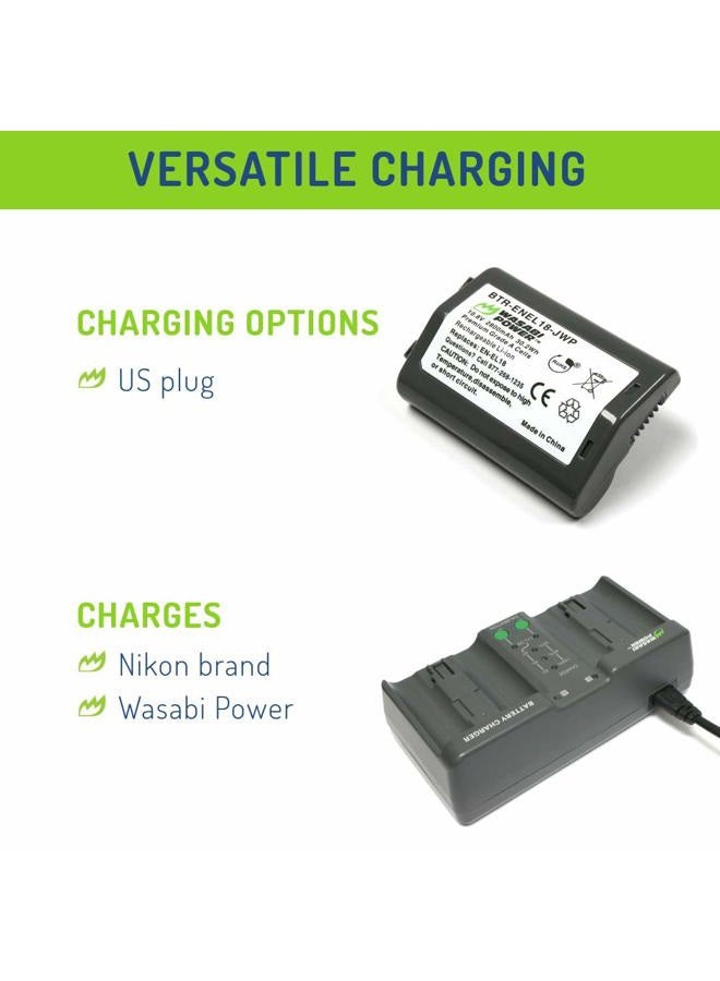 Wasabi Power Battery (2-Pack) and Dual Charger for Nikon EN-EL18, EN-EL18a, EN-EL18b, EN-EL18c and Nikon D4, D4S, D5, D6, D850 (with adapters/Grips) - Image 4