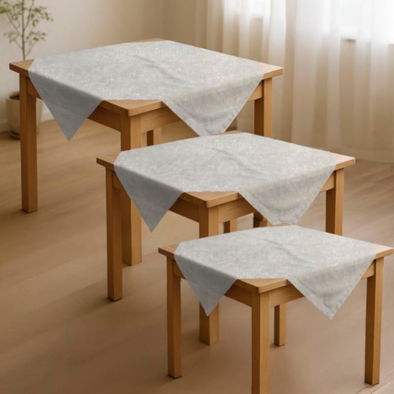 طقم مفارش طاولة، قماش كتان شبه شفاف، تصميم مربع، خفيف الوزن ومقاوم للتجاعيد، 80×80 سم لكل مفرش، طقم من 3 قطع، لون أبيض كريمي، أغطية طاولات أنيقة لغرفة الطعام والمطبخ